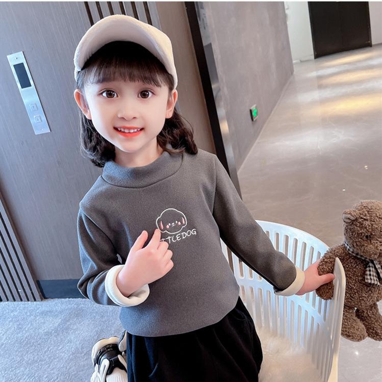 Girls Fleece Lined Mock Neck Top Thickened Warm Long Sleeve T Shirt For Kids Autumn Winter Casual Base Layer 90 серый