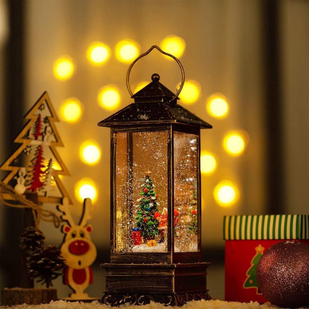 Christmas Decorations Home Lighted Christmas Snow Globe Christmas Lanterns Water Lanterns Glittering with Music USB and Battery Operated Singing Snow