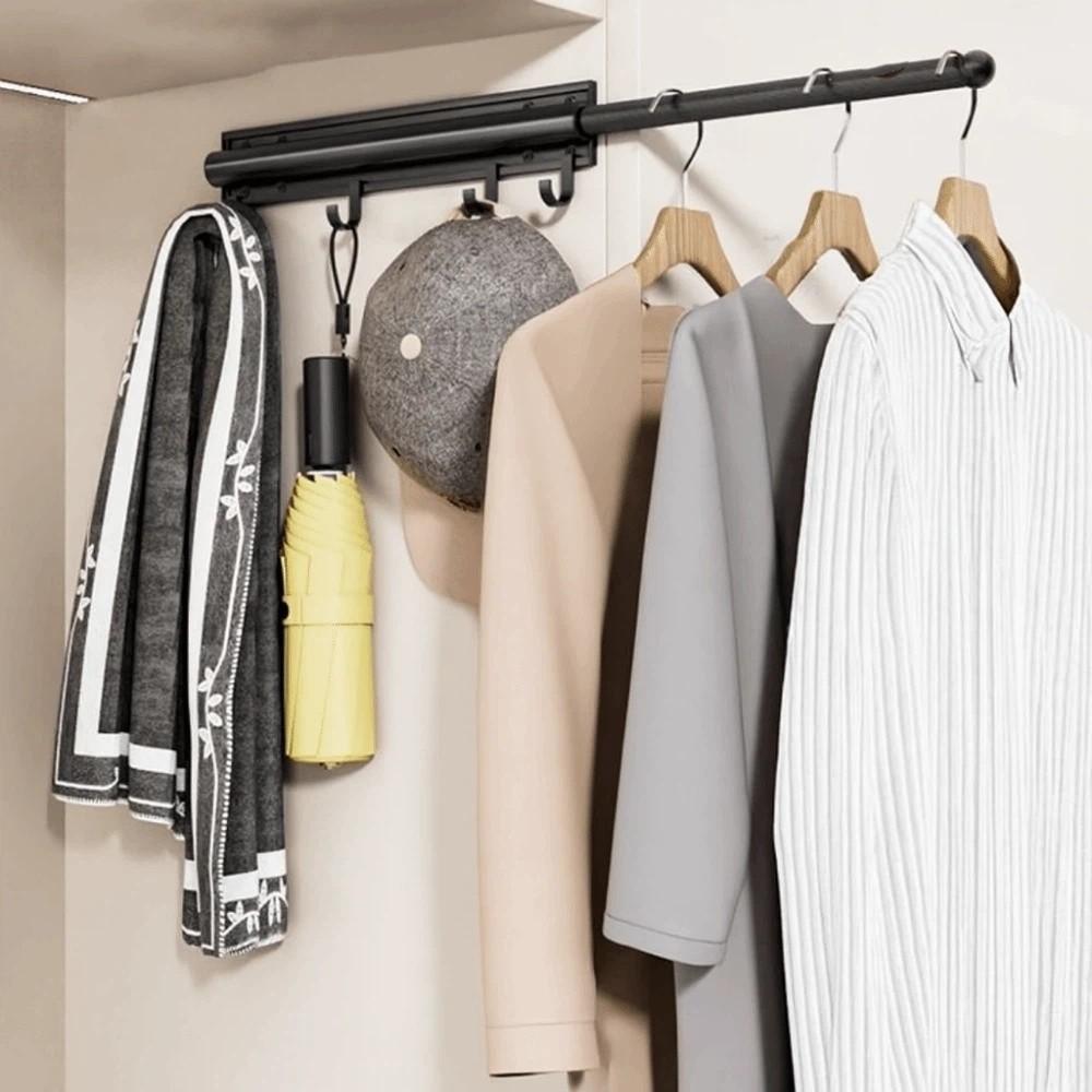 Wall Mounted Closet Valet Rod Retractable Wardrobe Clothing Rail Freshly Pressed Clothes