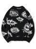 Men's Trendy Dark Style Eye Pattern Knit Sweater - European/American Streetwear, Autumn/Winter Collection