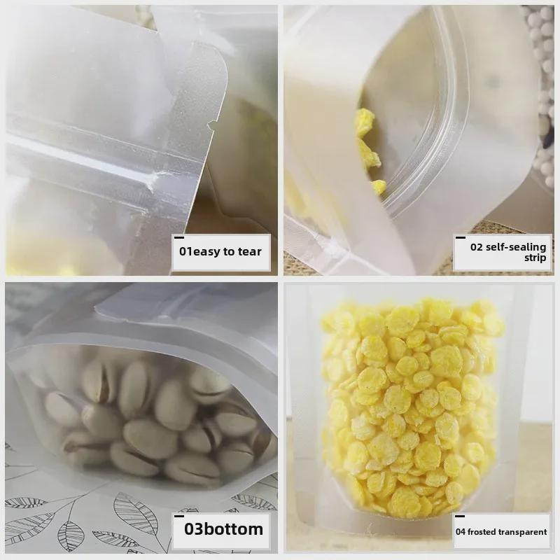 Thick Transparent Frosted Ziplock Bag for Dried Fruit and Tea Packaging