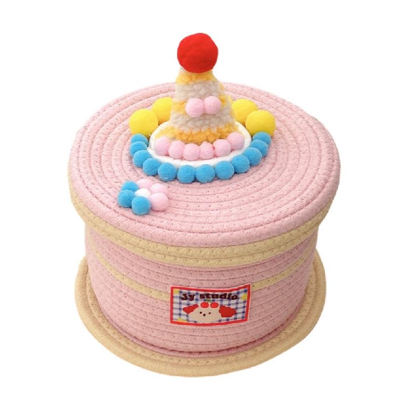 

Cute household small cake storage basket, cartoon gift, large capacity storage box, wedding table woven basket рожевий