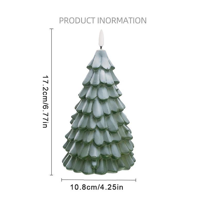 Christmas Tree Shaped Led Candles, Flameless Pillar Candles, Battery Operated Led Candle With 3D Flame Wick, Green Candles