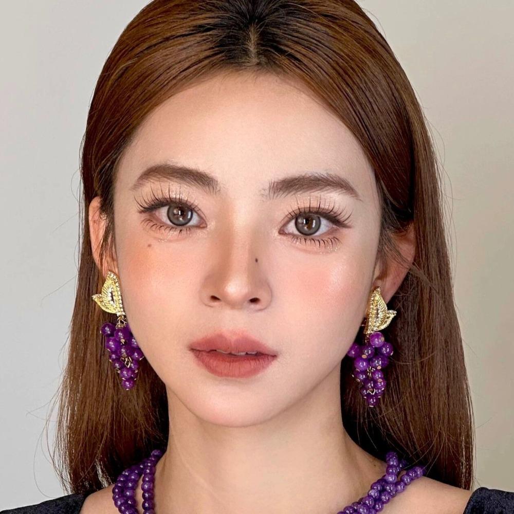 Imitation Fruit Purple Beaded Earrings Light Luxury Vintage Earrings Grape Stud Earrings  Gifts