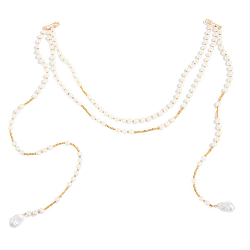 Clip On Waist Chain Accessory with Layered Pearls Look Draped Chains, Decorative Outfit Accent for Party and Festival Wear