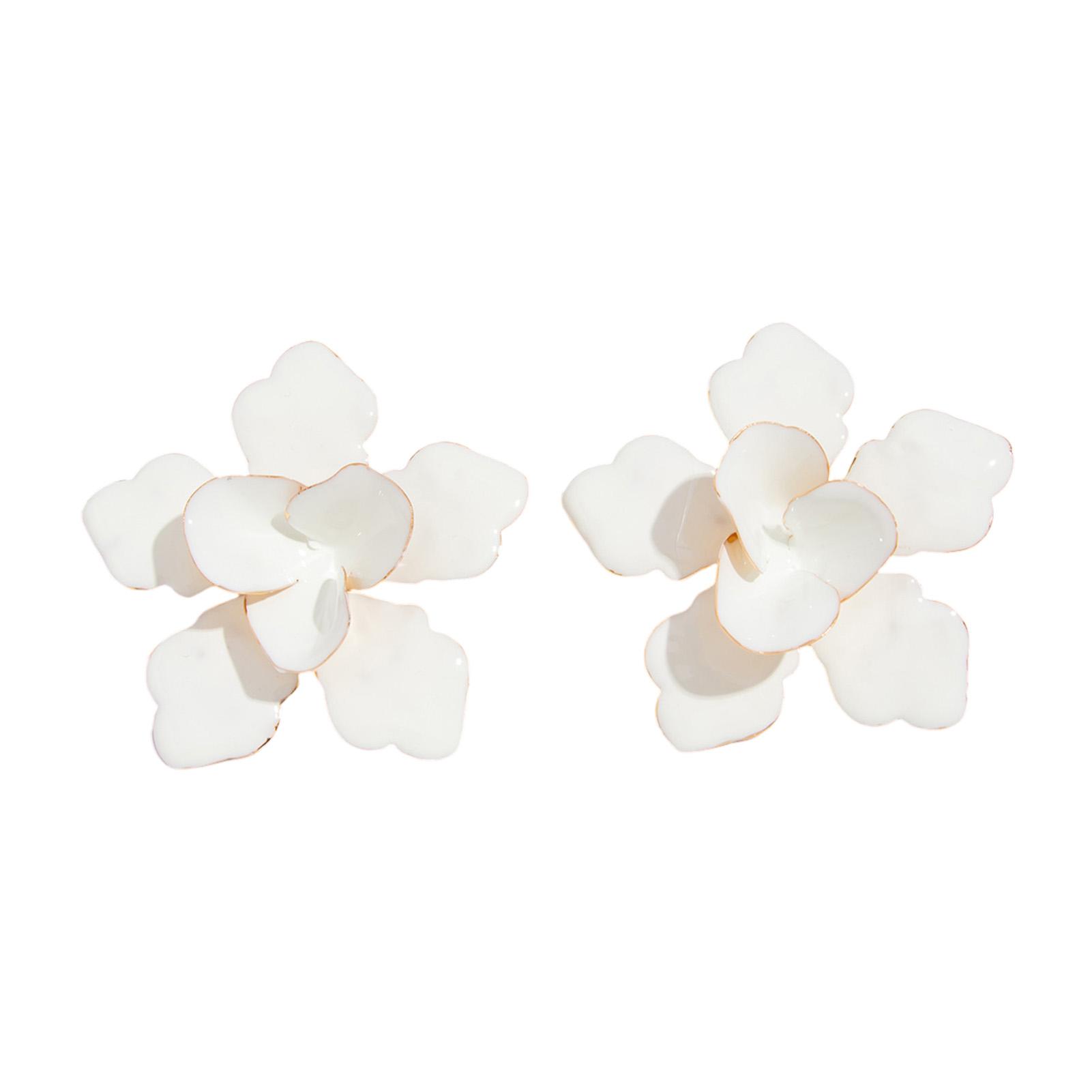 Iron Drop Oil Flower Earrings for Women Statement Petal Design White белый