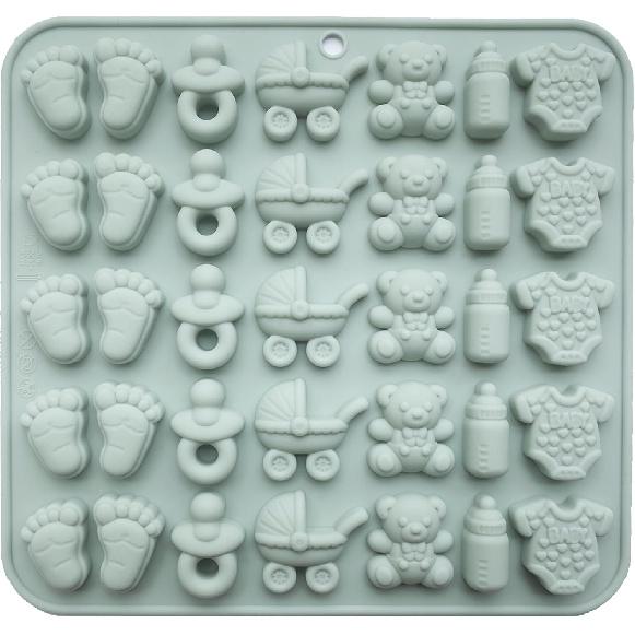 Baby Shower Silicone Mold with Onesie Pacifier Bottle Baby Footprint Bear Carriage Mold for Chocolate Cake Candy Gummy Cupcake Decoration Party