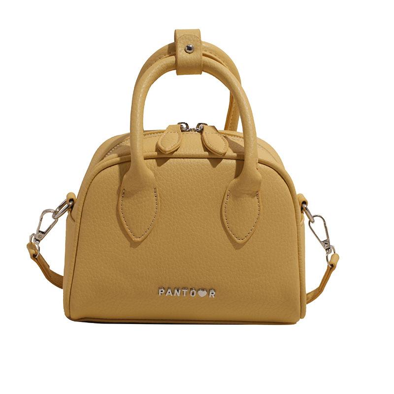 Korean Version of Temperament Advanced Sense Niche Lychee Pattern Portable Boston Bag Simple Solid Color Commuting Temperament Messenger Women's Bag