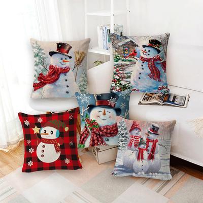 Weihnachts-Kissenbezug Nordisches Fest Einfaches Wohnzimmer Sofa Kissen Leinen Superweich Schneemann Kissenbezug