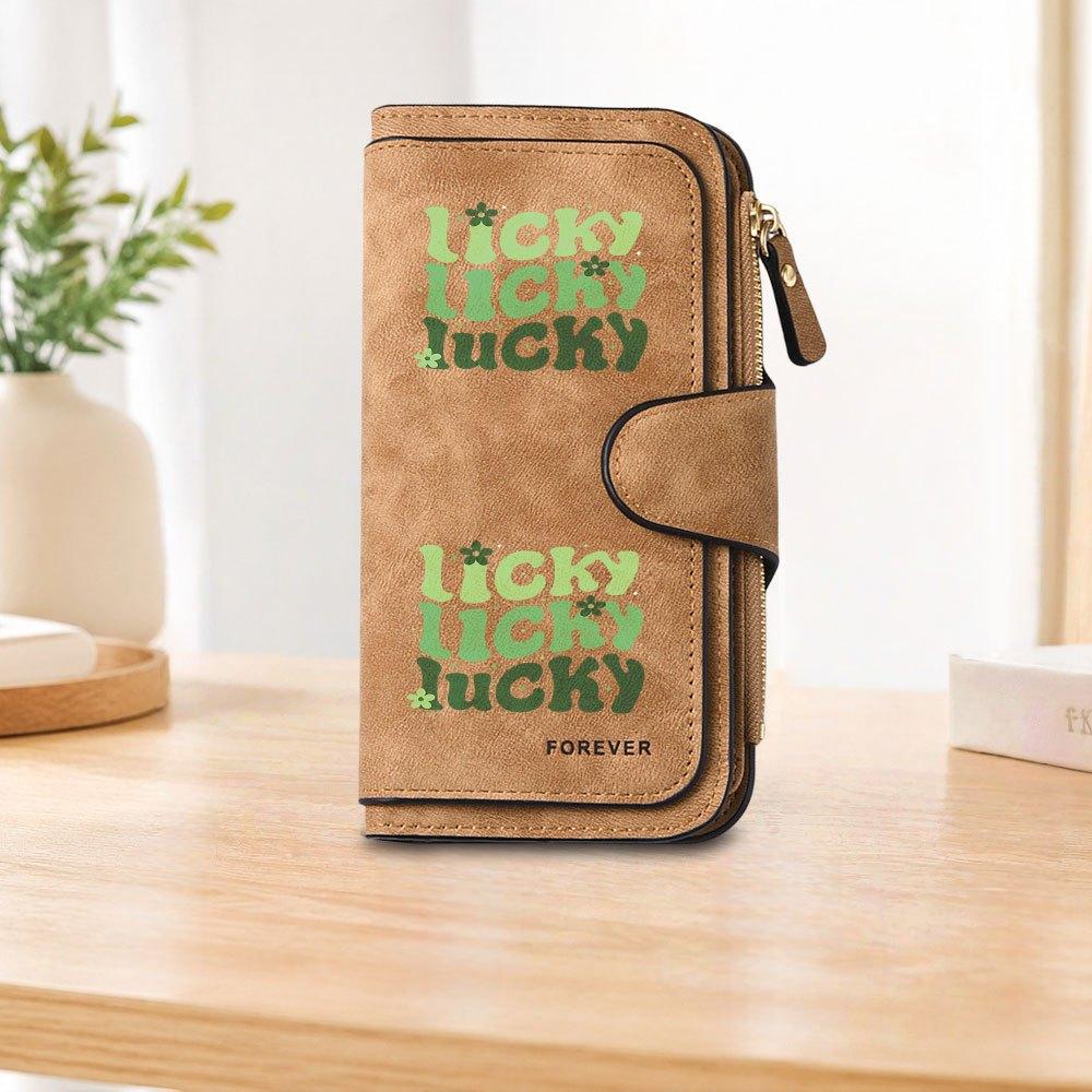 LUCKY printed long zipper wallet, large-capacity card holder, unisex clutch bag, stylish zippered coin purse, suitable for daily use, a great gift