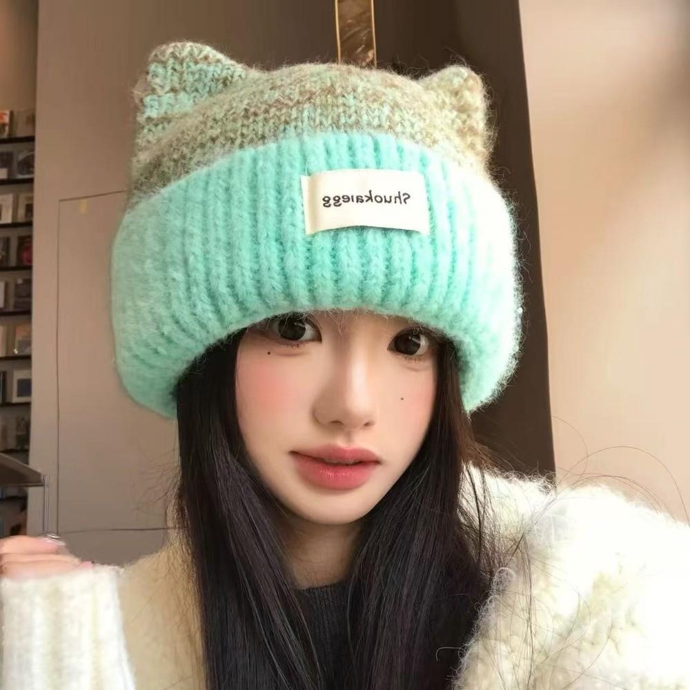 Windproof Knitted Beanie Warm Winter Cap Cute Cat Ear Hat Cold Weather