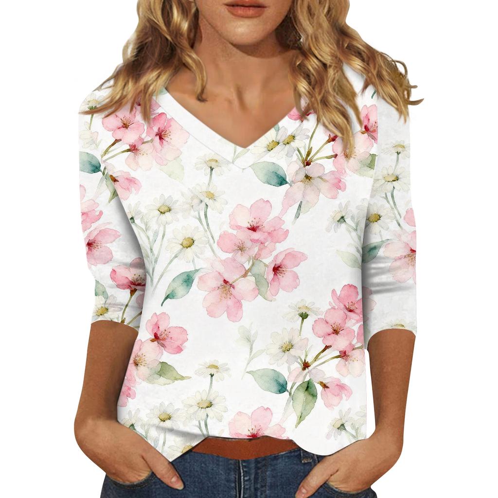 Women's V-Neck Floral Pattern T-Shirt