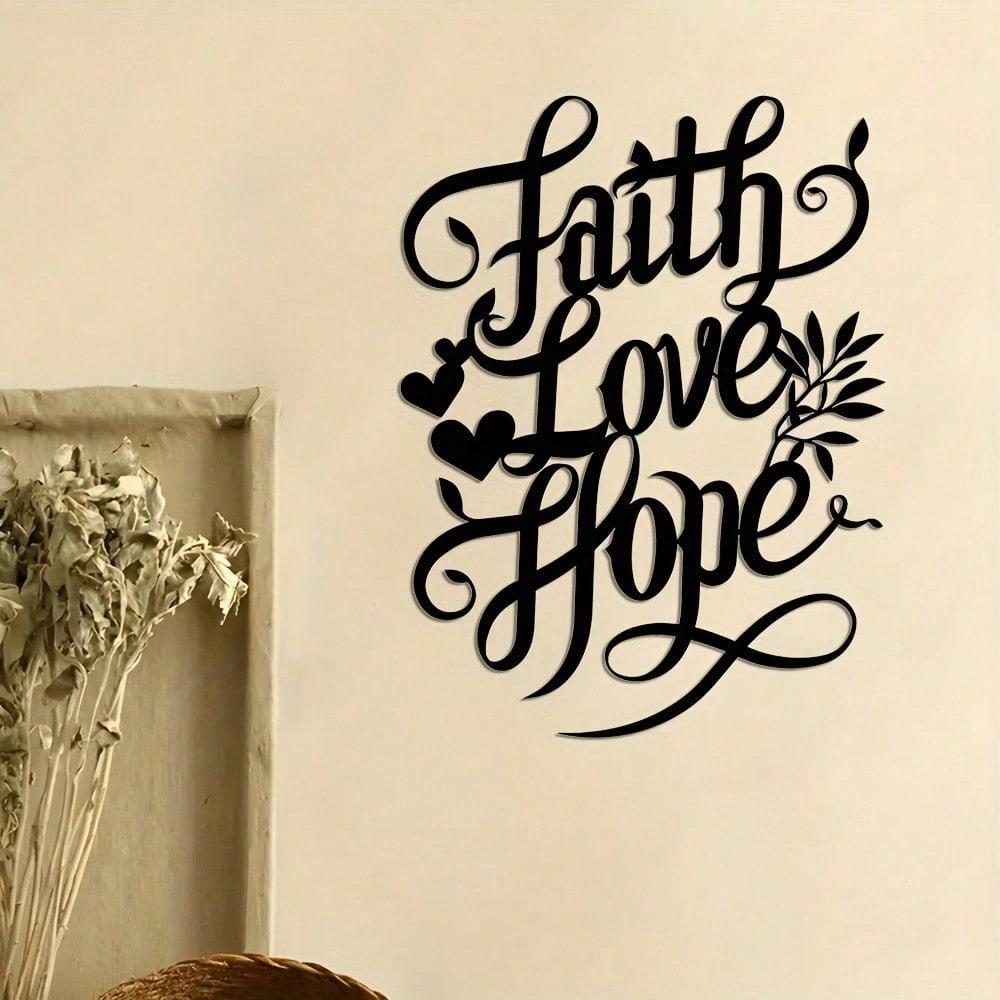 Metal Wall Art Faith Love Hope Black Floral Iron Gift Home Decor