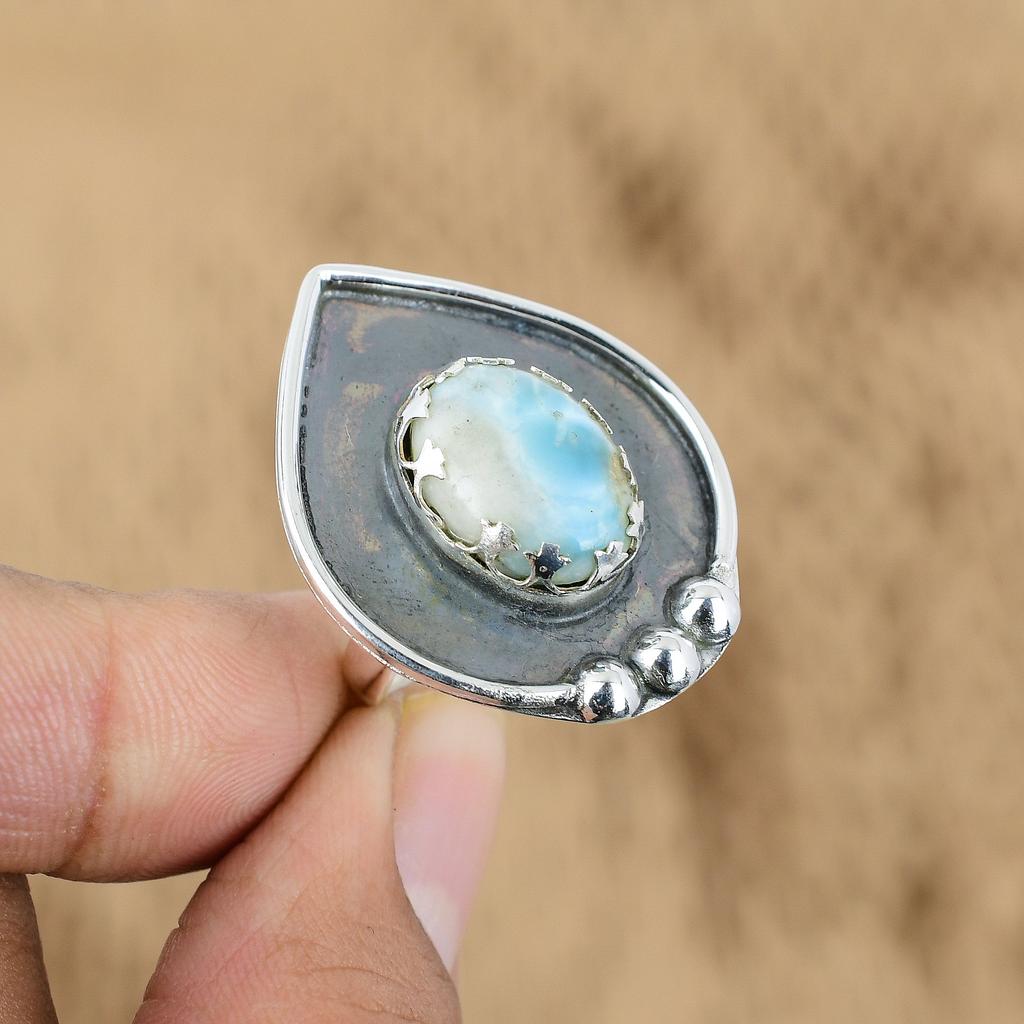 Mothers day Deal Throat Chakra Larimar Gemstone New Ring Jewelry Sterling Silver
