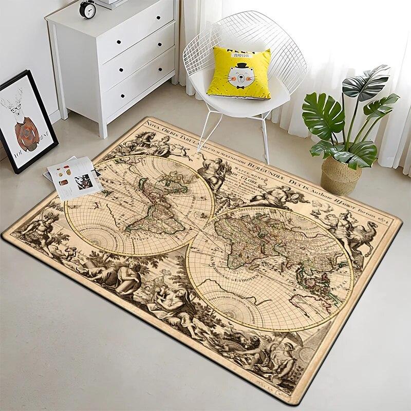 Retro navigace Mapa Vzor Dekorativní čtvercový koberec Moderní dům Obývací pokoj Podlaha Matná Ložnice Koberec Umění Plakát Podložka Vějíře Dárek