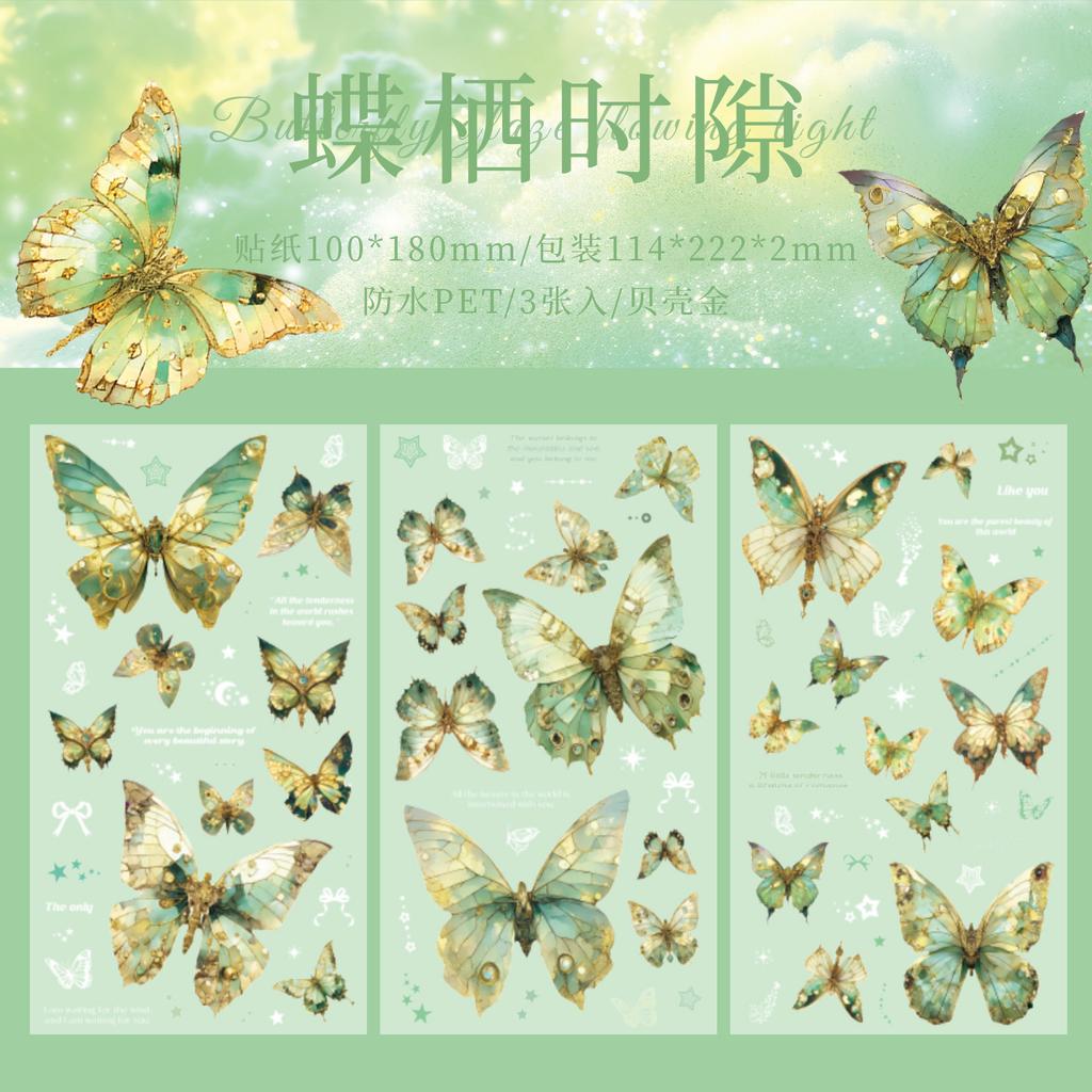 3 Sheets Vintage INS laser Butterfly Stickers Decorative Adhesive Diy Hand Account Diary Album Scrapbooking Craft Supplies