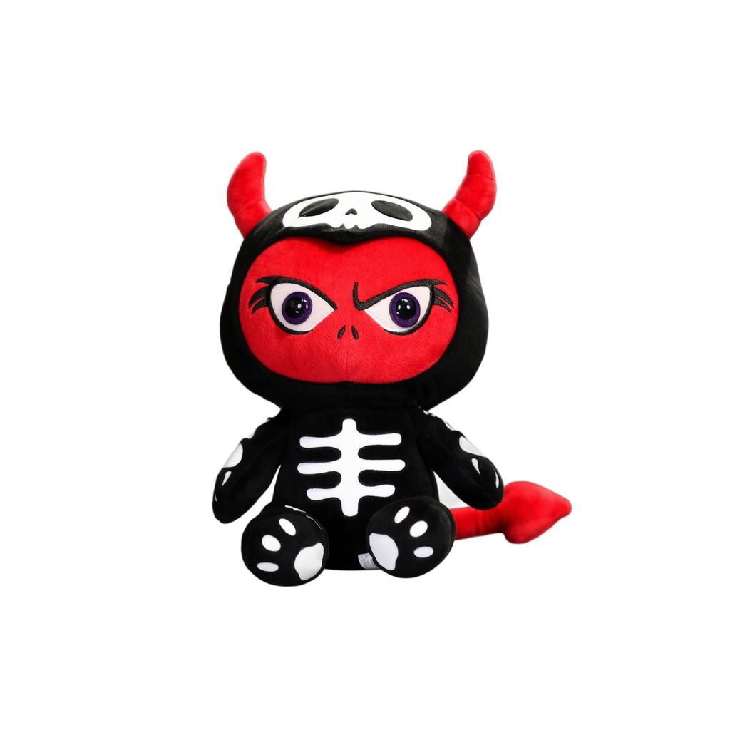 Skeleton Plush Doll with Horns, Tail And, Gothic Devil Plush Toy Halloween Decoration Collectible Gift