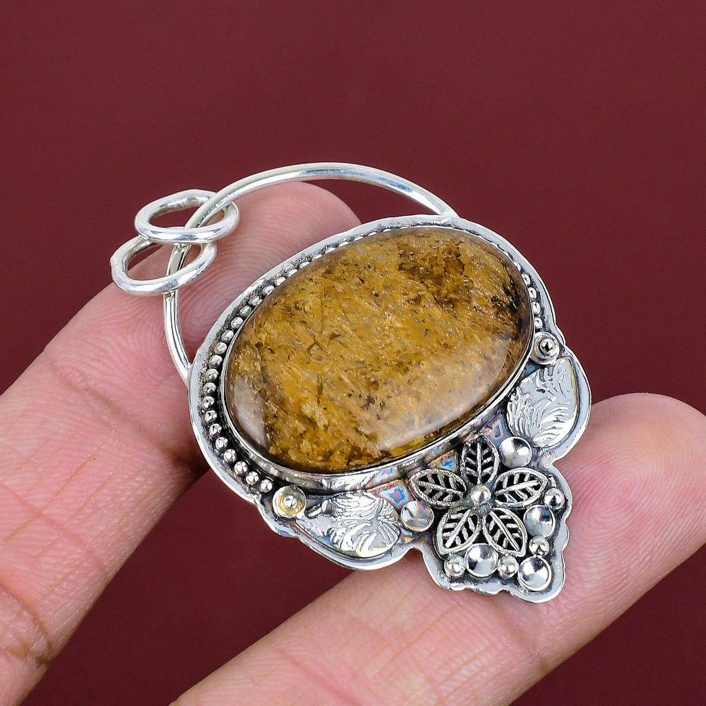 Bronzite Pendant Genuine Gemstone Pendant Decent Flower Jewelry 925 Sterling Silver Pendant Handmade Pendant Brand New Jewelry Gifts for Her