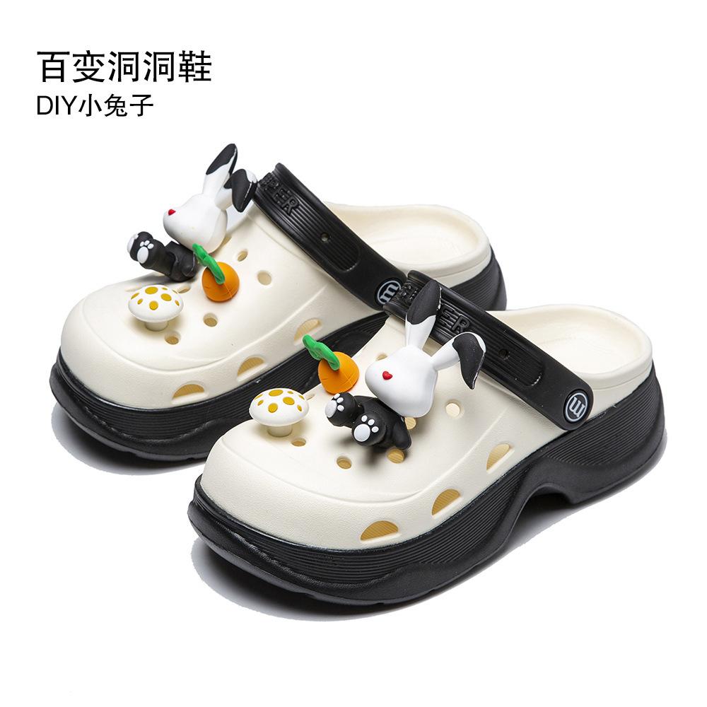 Hole shoes summer wear cartoon cute bear bag head heightened thick sole non-slip beach cool slippers