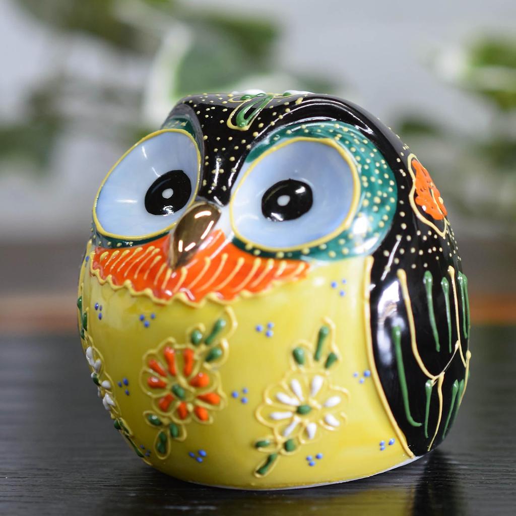 Waza no Kura Stylish Owl Figurine, Kutani Ware, Jade Owl, Black Glaze, Ceramic, Lucky Charm, High-End Brand Interior Object, Perfect for 60th, 70th, 7