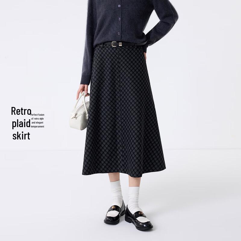 5+ Women s Vintage Plaid High-Waist Midi Skirt M