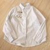 Spring 2026 Trendy Cartoon Cat Embroidered Striped Long Sleeve Lapel Shirt for Women