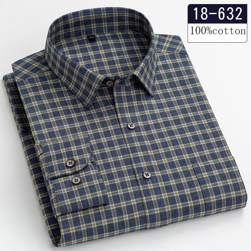 

New In Shirt High-quality Plus Size 100%cotton Sanding Long-sleeve Shirts for Men Casual Shirt Plaid Tops Single Pocket Clothes 38