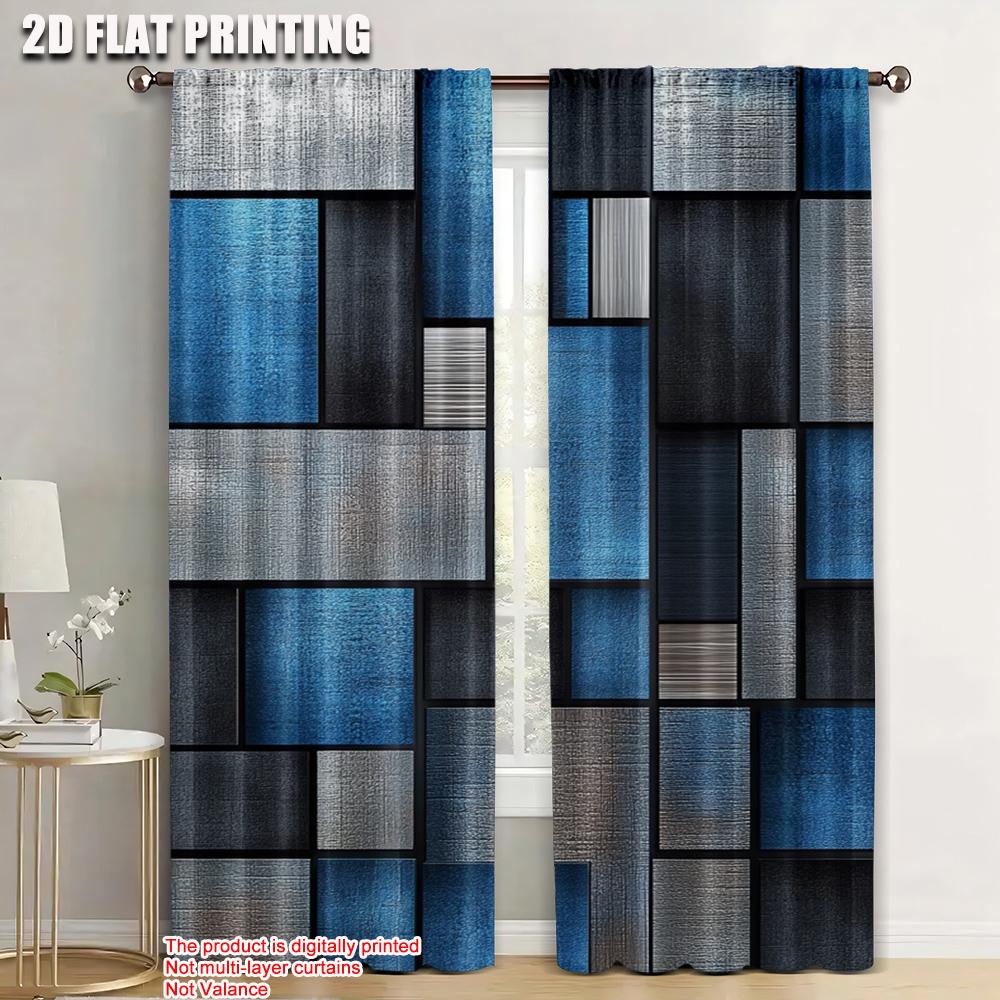 

2pc, Party Curtains blue gray lattice Versatile Durable Polyester,Without Electricity Family Party Use for All Occasions 52.50×116.00 CM 2pcs
