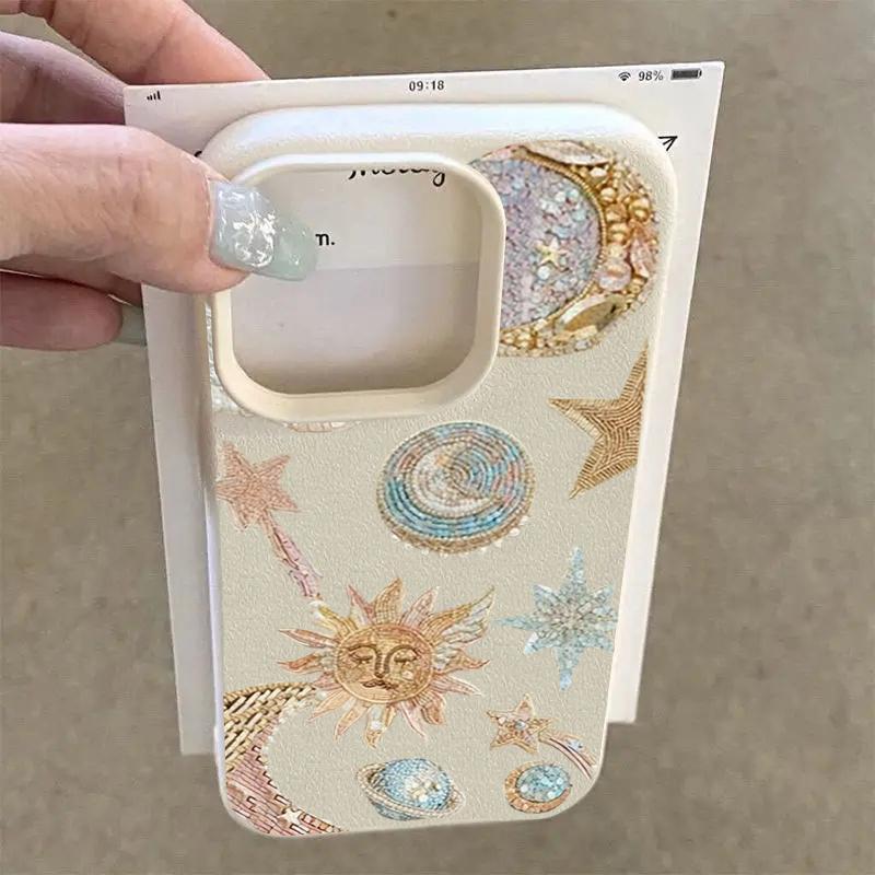 Golden Powder Star Moon Sun Planet Elements Phone Case For iPhone 17 16 15 Pro Max 14 13 12 11 XS X XR 16 Plus 16E 17 Air Cover