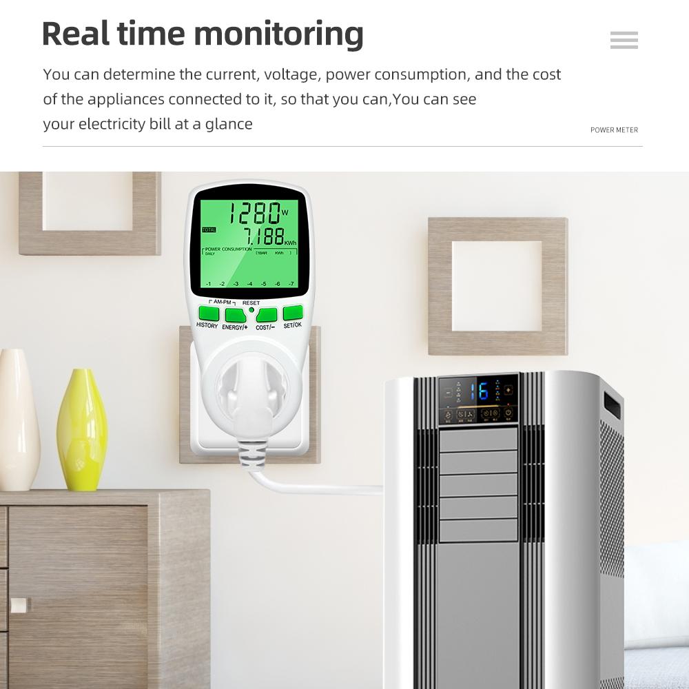 Digital Voltage Wattmeter US/UK/EU Plug Socket Energy Meter Wattage Electricity Kwh Power Meter with Backlgiht