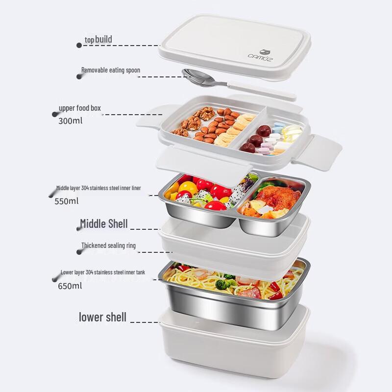 CAMUZ Edelstahl-Lunchbox mit Fettkontrolle, 3-lagig