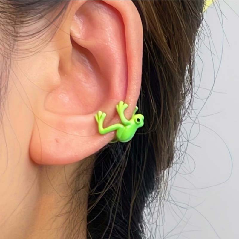 1/2 Pièces Mode Clip d'Oreille Grenouille Verte pour Femmes Filles Créatif Mignon Animal Manchette d'Oreille sans Perçage Bijoux Esthétiques Cadeaux