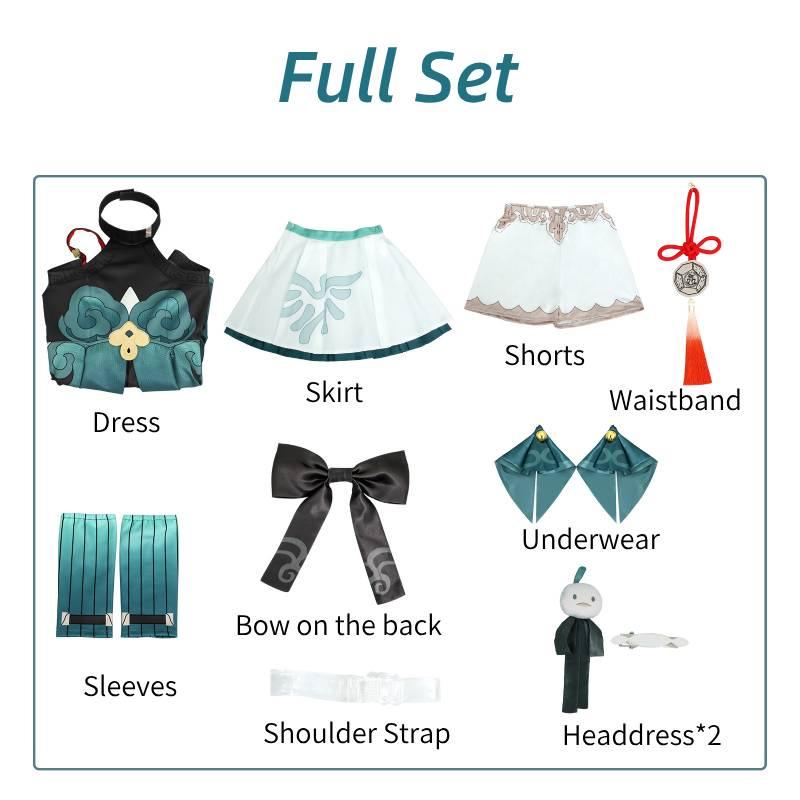 Game Rail Honkaistar Qingque Cosplay Costume Skirt Accessories Set Halloween