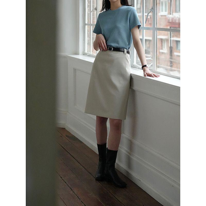 

Ginnkee High Waist Casual Mid Length Long Length Skirt Rice Gray S