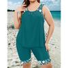 Plus Size Modest Tankini Set, Women's Plus Graphic Print Round Neck Tank Top & Shorts Swimsuit 2 Piece Set
