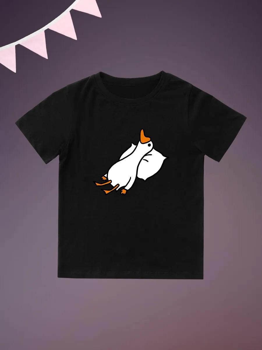 Round Neck Printed Pattern Pullover Short Sleeve Kids Tops Sleeping Duck 130