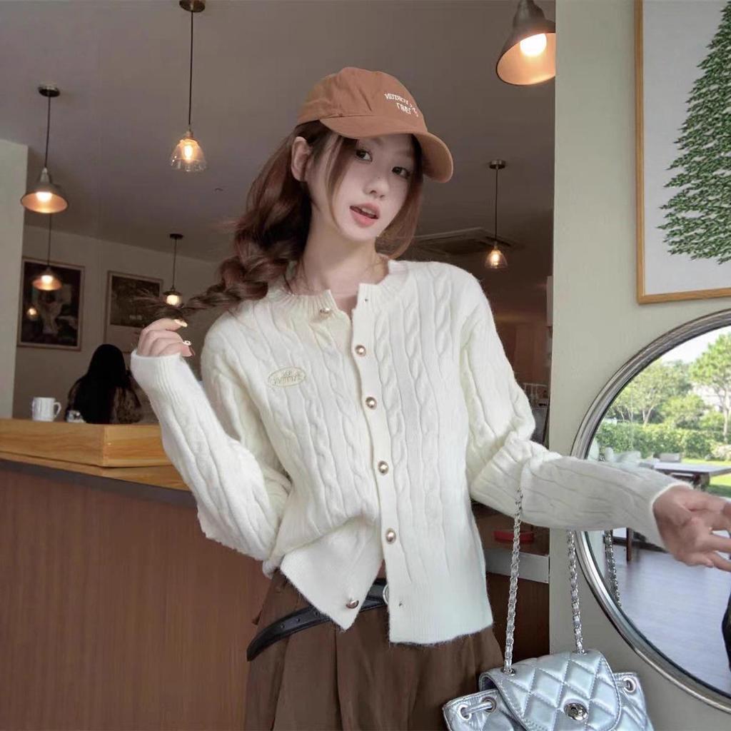 2025 Elegant Korean Style Retro Cable Knit Cardigan - Short, Versatile, High-Quality Sweater Coat for Women