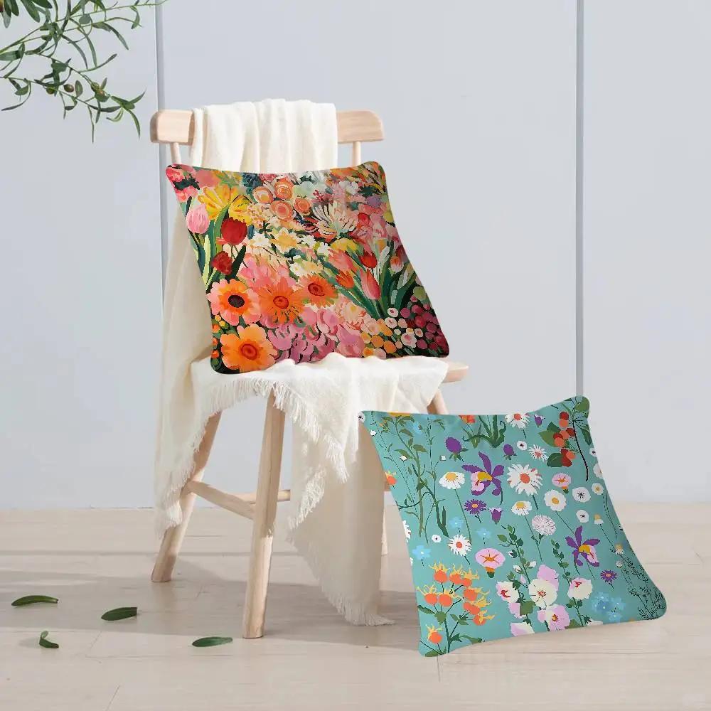 BLOMSTERMARKNAD Blomsterkonst Kudde Animekudde Soffsäng Huvudkuddfodral Kuddöverdrag 45x45 Cm Mode