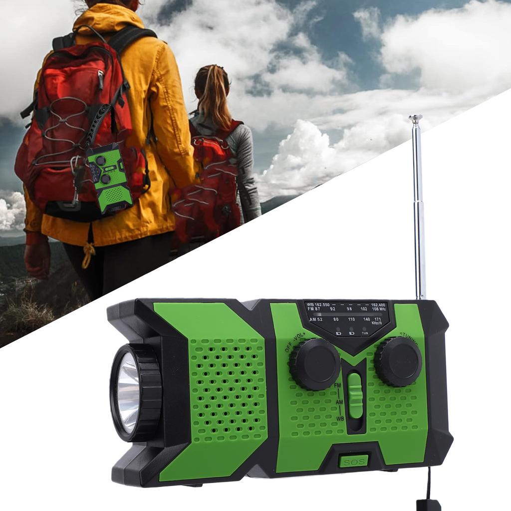 AM/FM/WB-Radio, Handkurbel, Solar- und batteriebetrieben, tragbar, mit Wetter-SOS-Warnung, LED-Taschenlampe für Camping und Notfälle (grün)