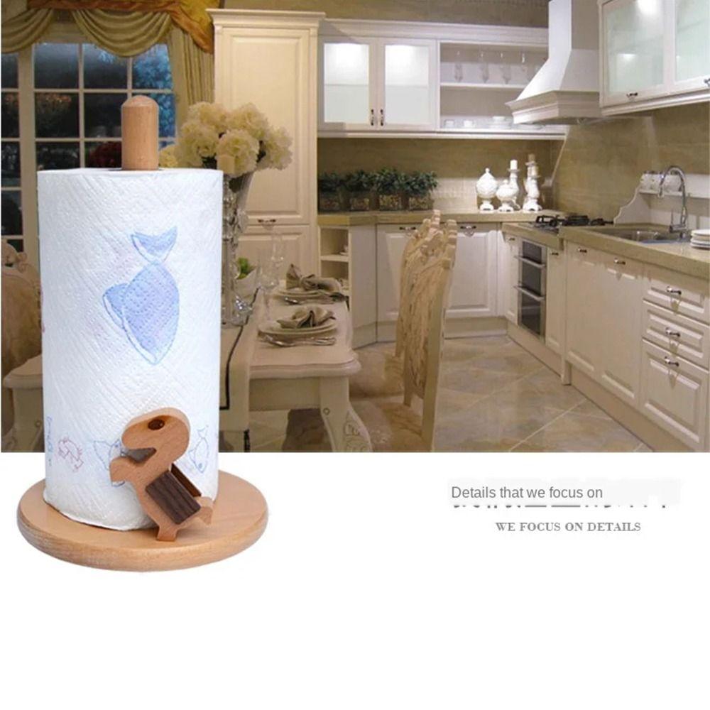 Vertical Cartoon Paper Towel Rack Durable Wooden Paper Roll Stand  Table Top