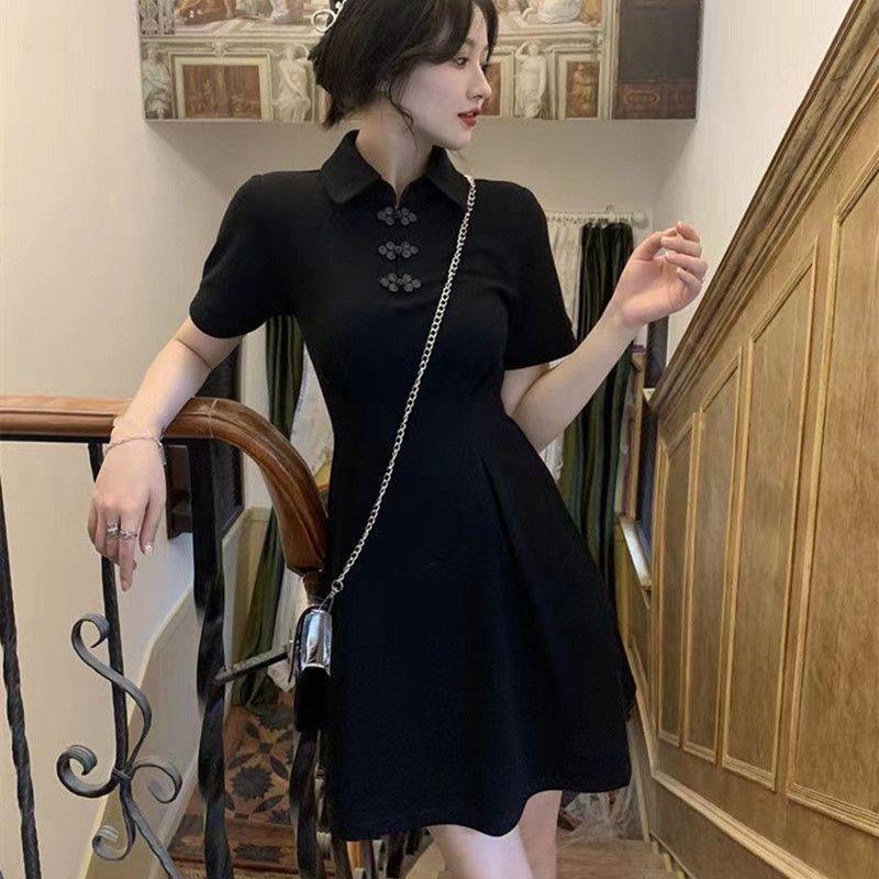 

Летнее приталенное ретро-платье ципао черного цвета Black S (35.00 kg-40.00 kg