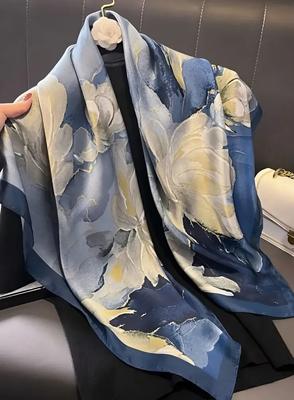 Silk Square Scarf 90x90cm Lightweight Soft Fabric Printed Floral Pattern Elegant Design Versatile Accessory for Various Occasions