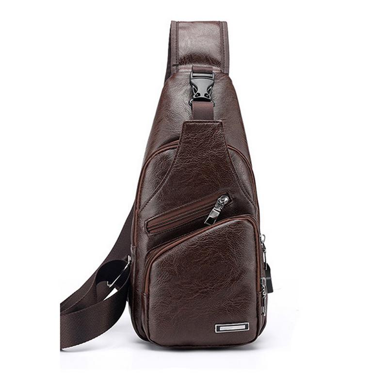 

Мужская USB-сумка на грудь, сумки через плечо, водонепроницаемая дизайнерская сумка через плечо из искусственной кожи, мужские сумки-мессенджеры, поясная сумка через плечо, мужская 16x10x34CM темно-коричневого