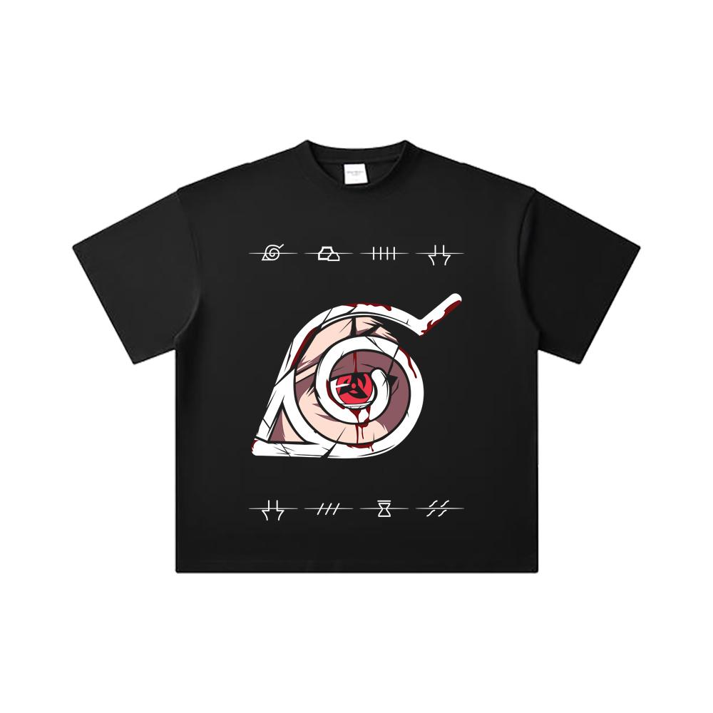 260 GSM Double Yarn 32 Count 100% Cotton Naruto V19 Sharingan Print Unisex Heavy Cotton T Shirt