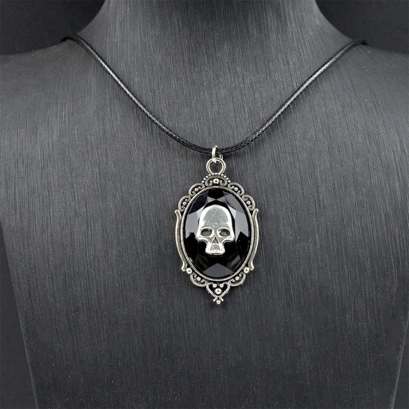Gothic Skull Pendant Jewelry Trendy Zinc Alloy Necklace Comfort Fit Adjustable Neckchain For Halloween Outfits