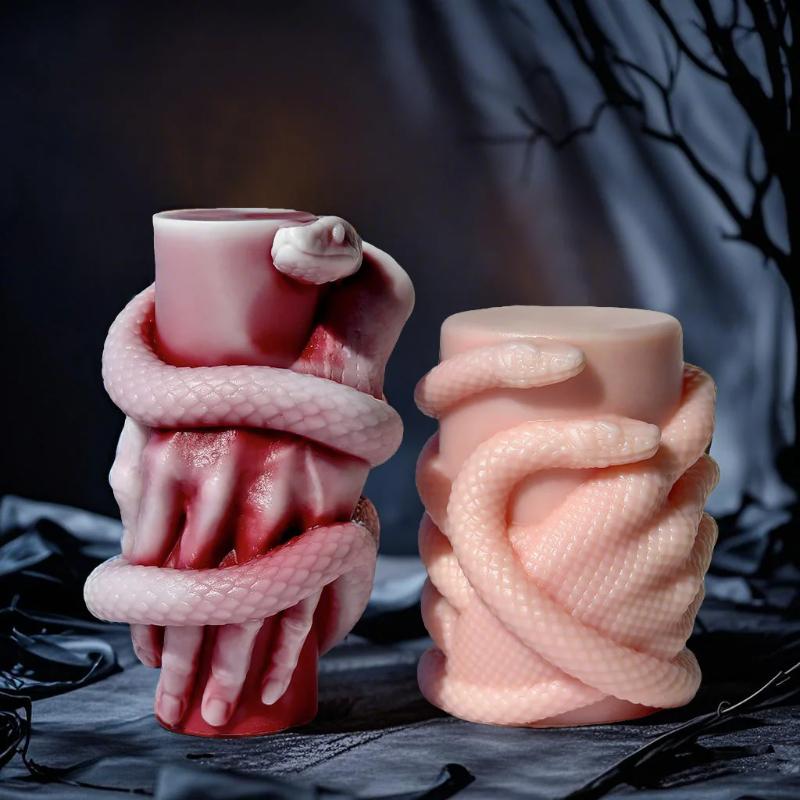 Snake Hand Wrap Halloween Candle Mold DIY Aroma Candle Plaster Ornament Silicone Molds Handmade Soy Wax Candle Making Supplies
