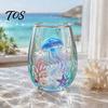 Healing Ocean Pattern Gift Ocean-Themed Glass Cup, Jellyfish/Dolphins/Sea Turtles/Octopus Hand-Painted, Thickened Drinking Birthday Souvenir
