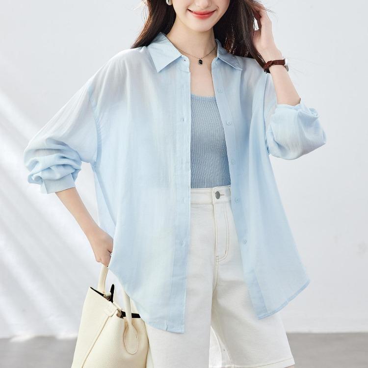 Women Summer Ice Silk Chiffon Thin Shirt Sunscreen Cardigan Versatile Air Conditioning Clothes New