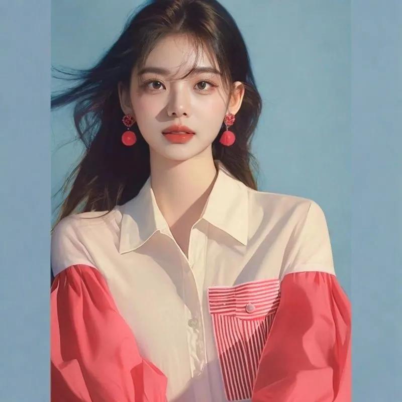 Unique Bubble Sleeve Short Sleeved Shirt for Women with A Niche Design Loose Fitting Patchwork Long Sleeved Top