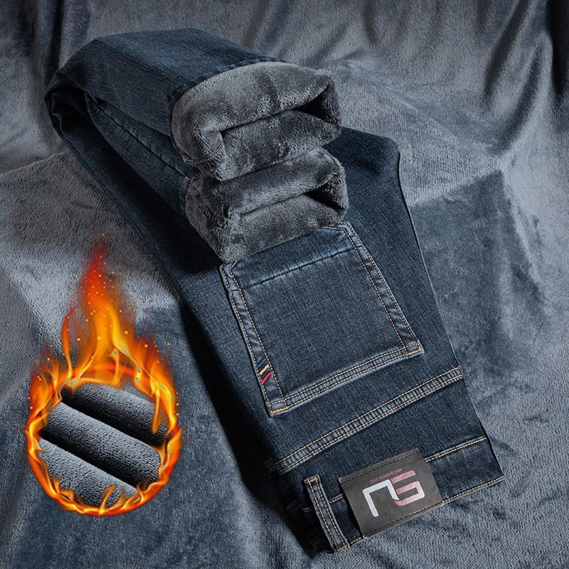 Jeans high-end pants autumn and winter elastic fleece straight-leg pants